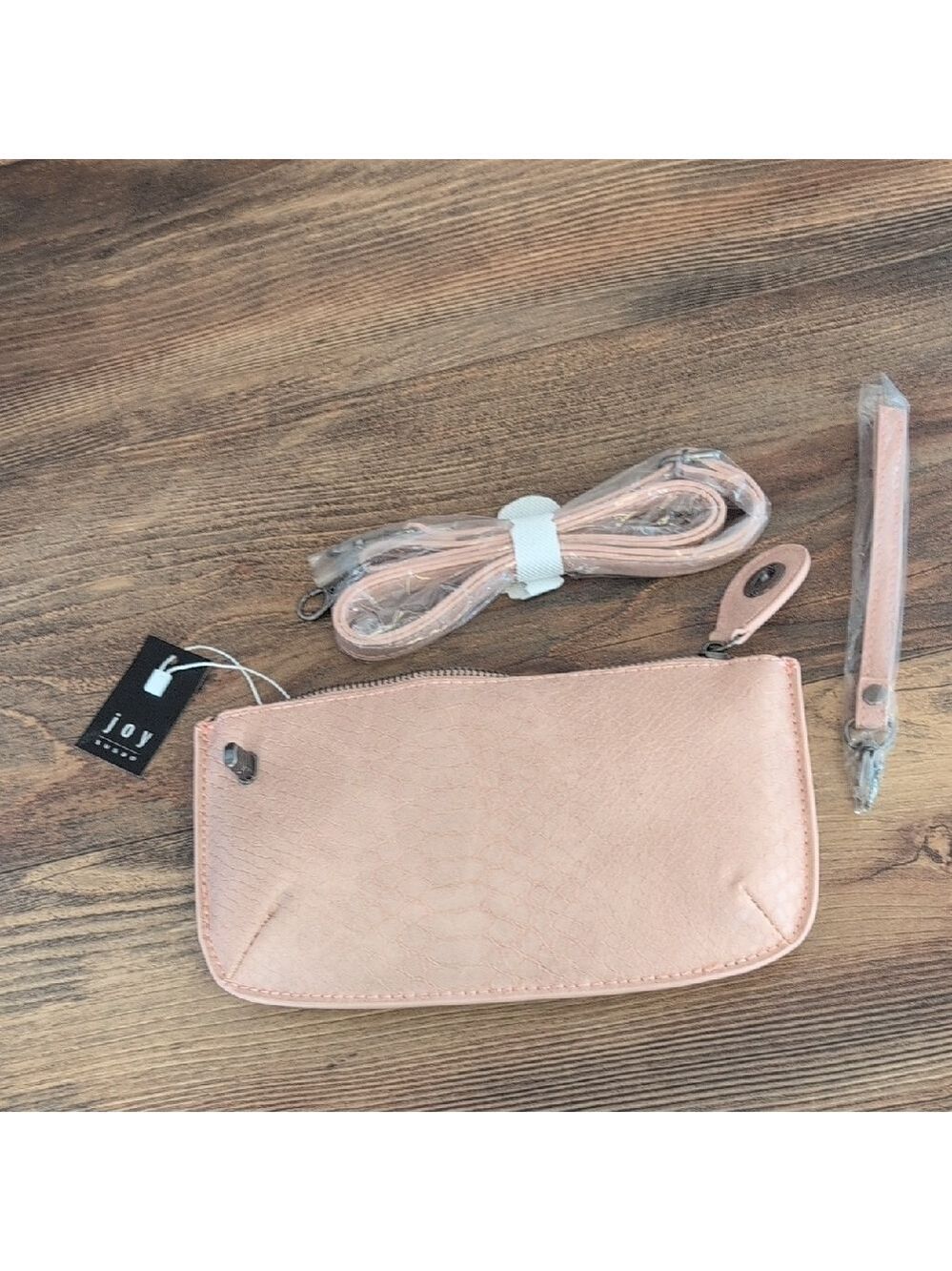 Joy Susan Vegan Leather Blush Snakeskin Textured Wristlet